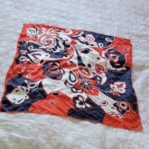 Silk Floral Paisley Scarf in Red, Navy & White